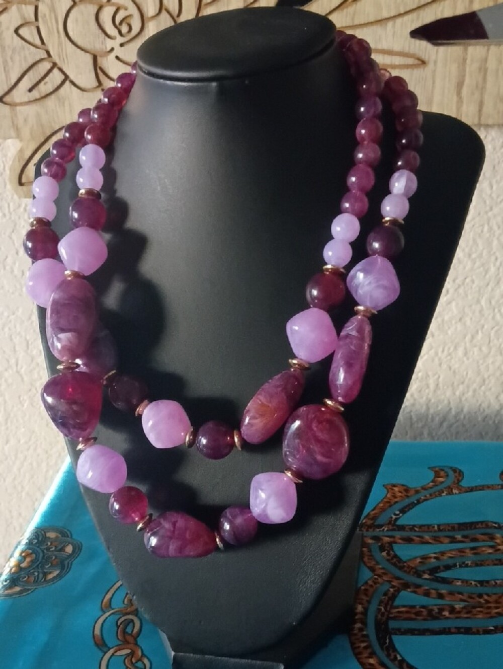 Handcrafted Purple Beaded Double-Strand Necklace Earrings Included
